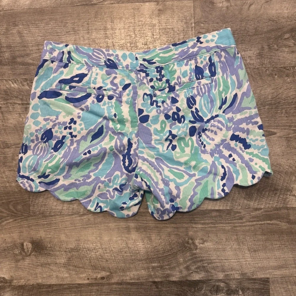 Lilly Pulitzer The Buttercup Short Scallop Hem Blue Green Womens Sz. 4